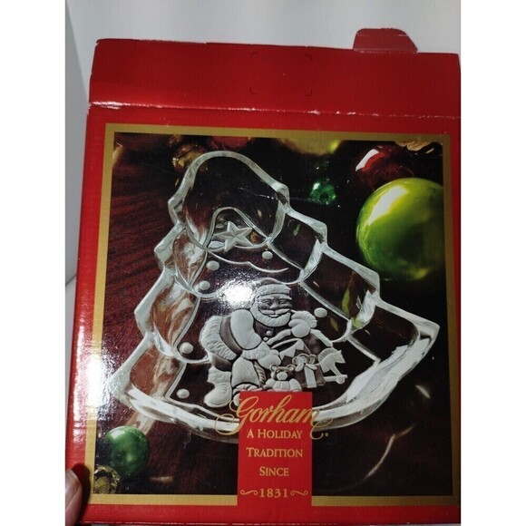 Gotham Holiday Traditions North Express Crystal Tree Treat Dish 8.5" with Santa - Picture 6 of 11